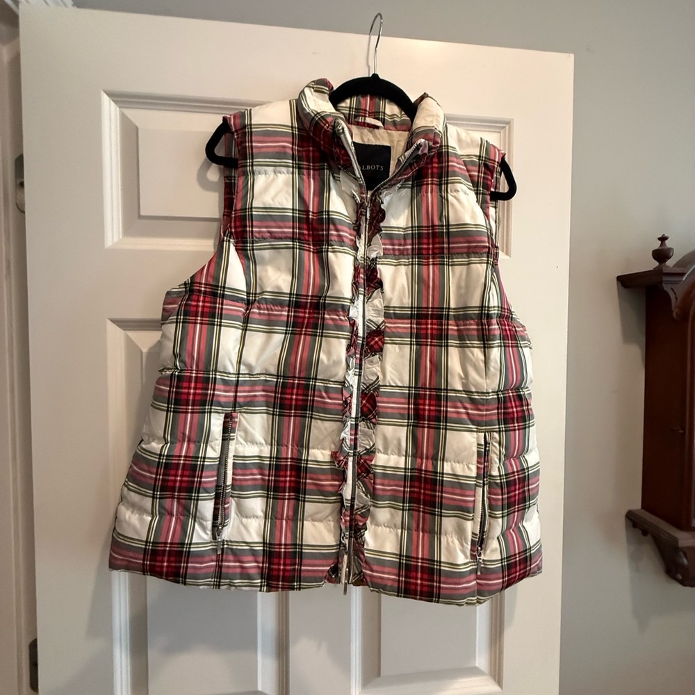 Talbots Red Plaid Checkered Vest